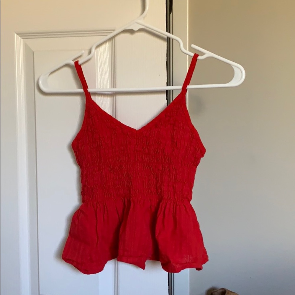 Red smocked spaghetti strap